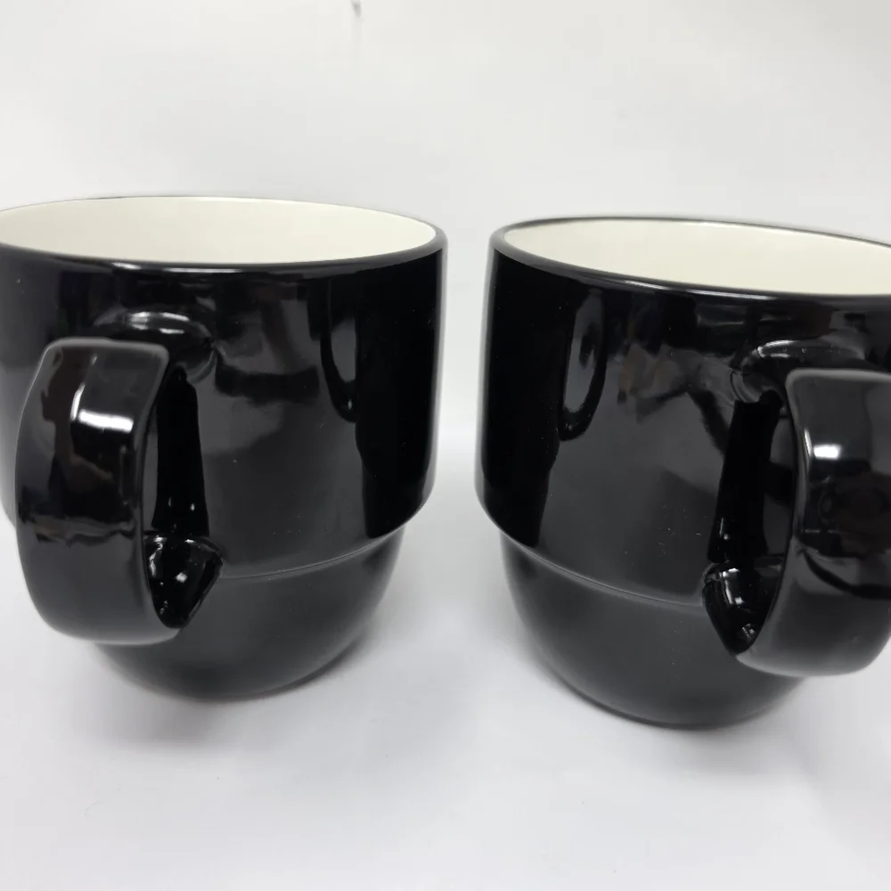 Coffee Cup Mug Stack Stackable Black Set of 2